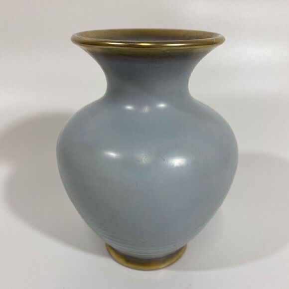 Vintage DUMLER BREIDEN HOHR German Art Pottery Vase Midcentury Blue Matte 6” - Picture 1 of 13